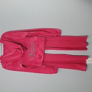 Juicy Couture PINK Velvet Velour Bling Track Suit 2pc hoodie Pants size Medium